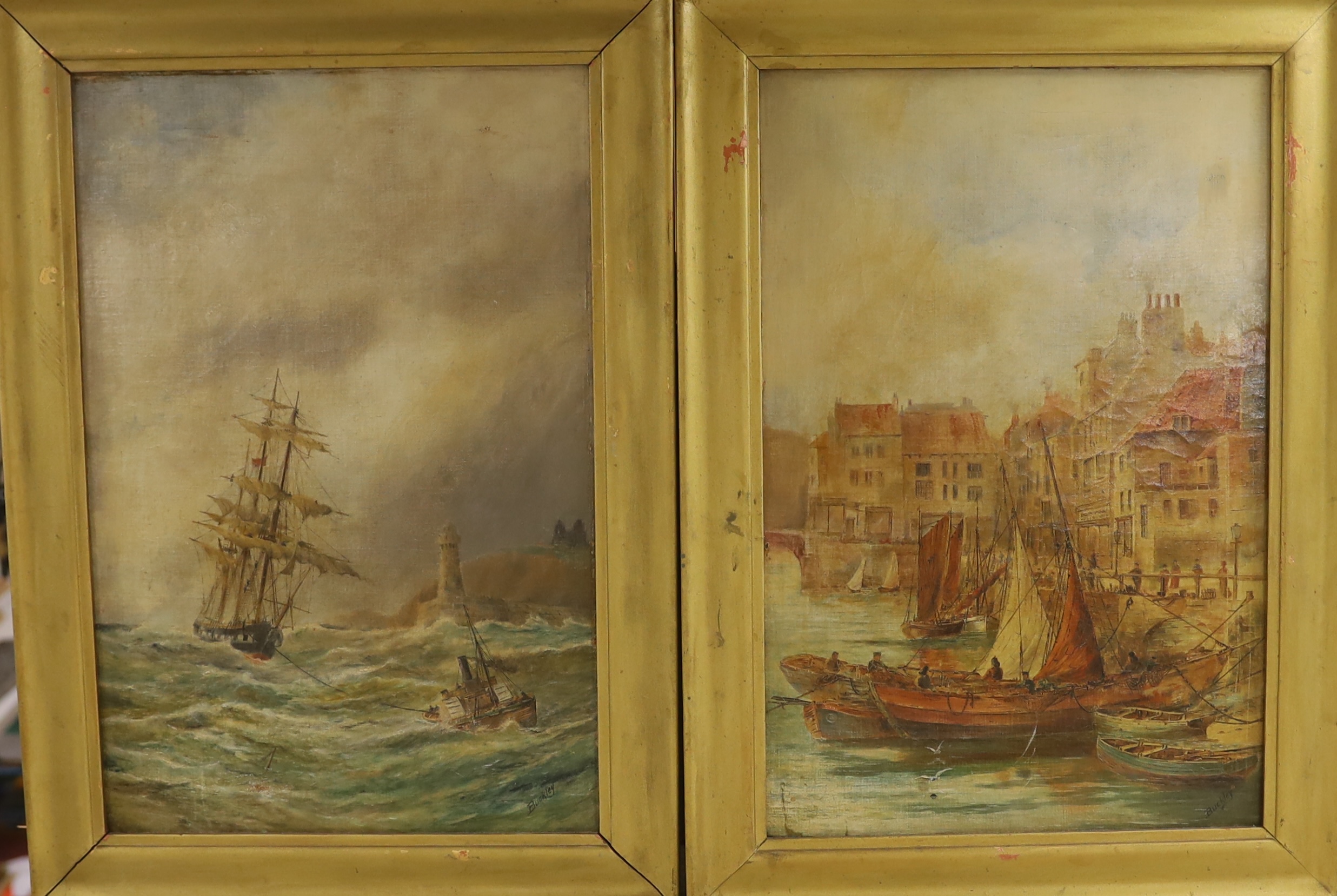 Buckley (c.1900), a pair of oils on canvas, Views of Whitby, signed, 45 x 30cm